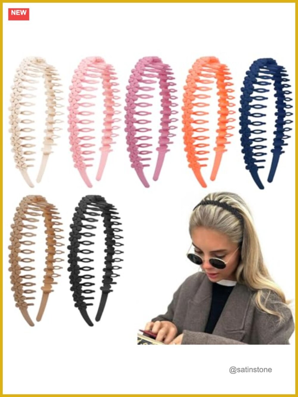 7 Pack Zig Zag Headbands with Teeth Plastic No-Slip Hair Accessories